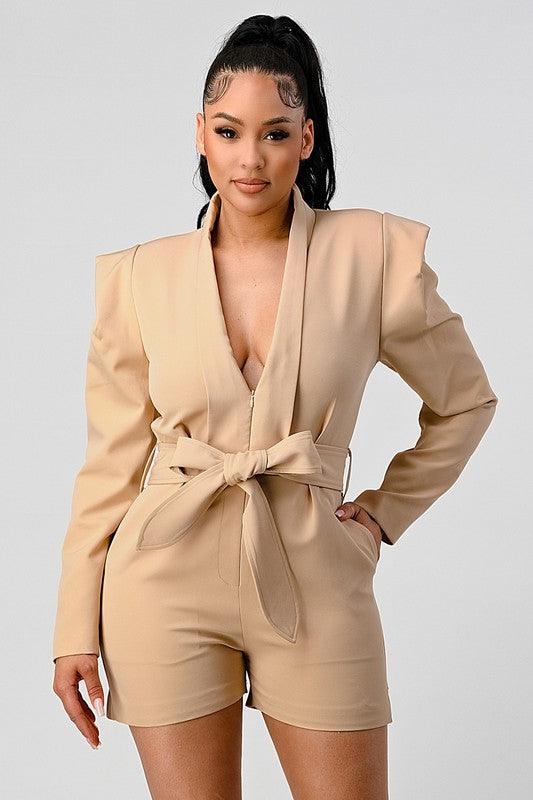 Blazer Romper with Belt Rompers