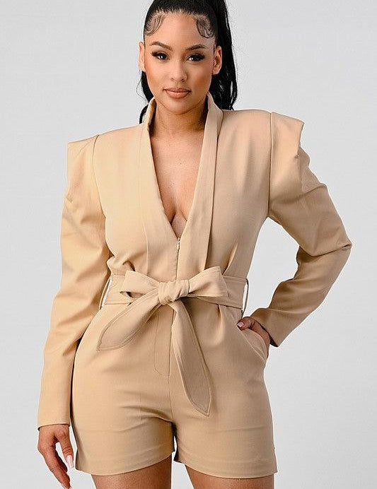 Blazer Romper with Belt Rompers