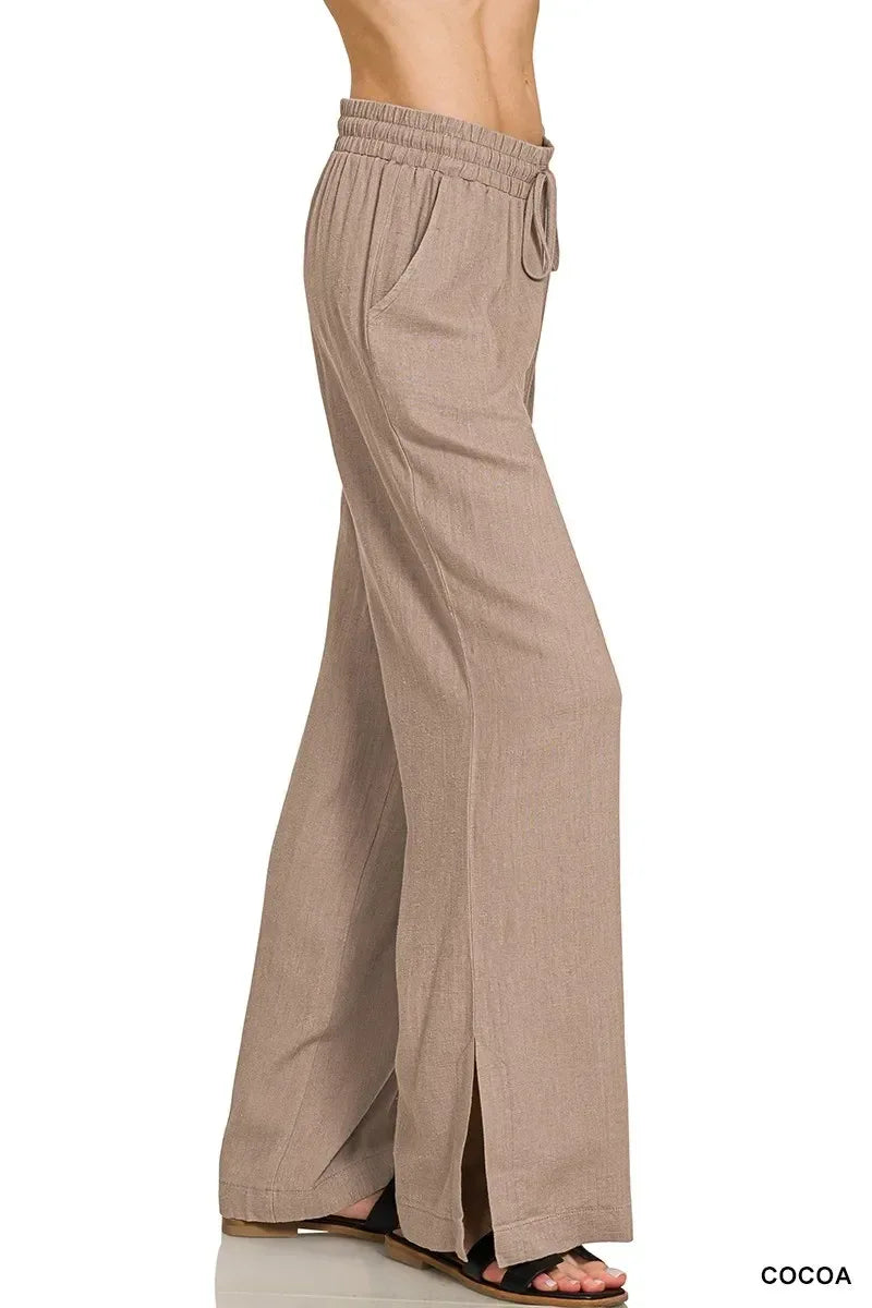 Zenana Linen Drawstring Pants Cocoa - DAVERRI FASHIONS