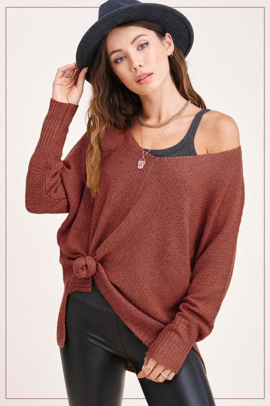 La Miel Relaxed Fit Side Slit Sweater MARSALA Sweaters