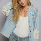 POL Printed Woven Mix Raw Hem Jacket with Lace Detail Shackets