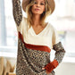 BiBi Waffle Knit Leopard Color Block V-Neck Top Leopard Tops