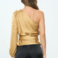 Stretch Satin One Shoulder Formal Top with Tie - DAVERRI FASHIONS