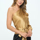 Stretch Satin One Shoulder Formal Top with Tie - DAVERRI FASHIONS