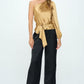 Stretch Satin One Shoulder Formal Top with Tie - DAVERRI FASHIONS