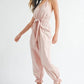 MABLE Washed Fabric Spaghetti Strap Waist Belted Jumpsuit Jumpsuits