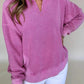 Notched Drop Shoulder Long Sleeve Sweatshirt - DAVERRI FASHIONS