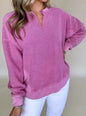 Notched Drop Shoulder Long Sleeve Sweatshirt - DAVERRI FASHIONS