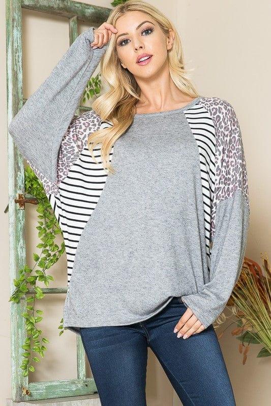 Oversized Dolman Sleeve Top H Grey Combo Shirts & Tops