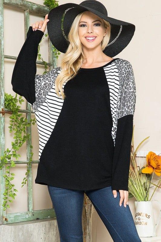 Oversized Dolman Sleeve Top Black Combo Shirts & Tops