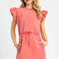 Umgee Luxe knit Ruffle Sleeve Drawstring Mini Dress Strawberry Mini Dresses