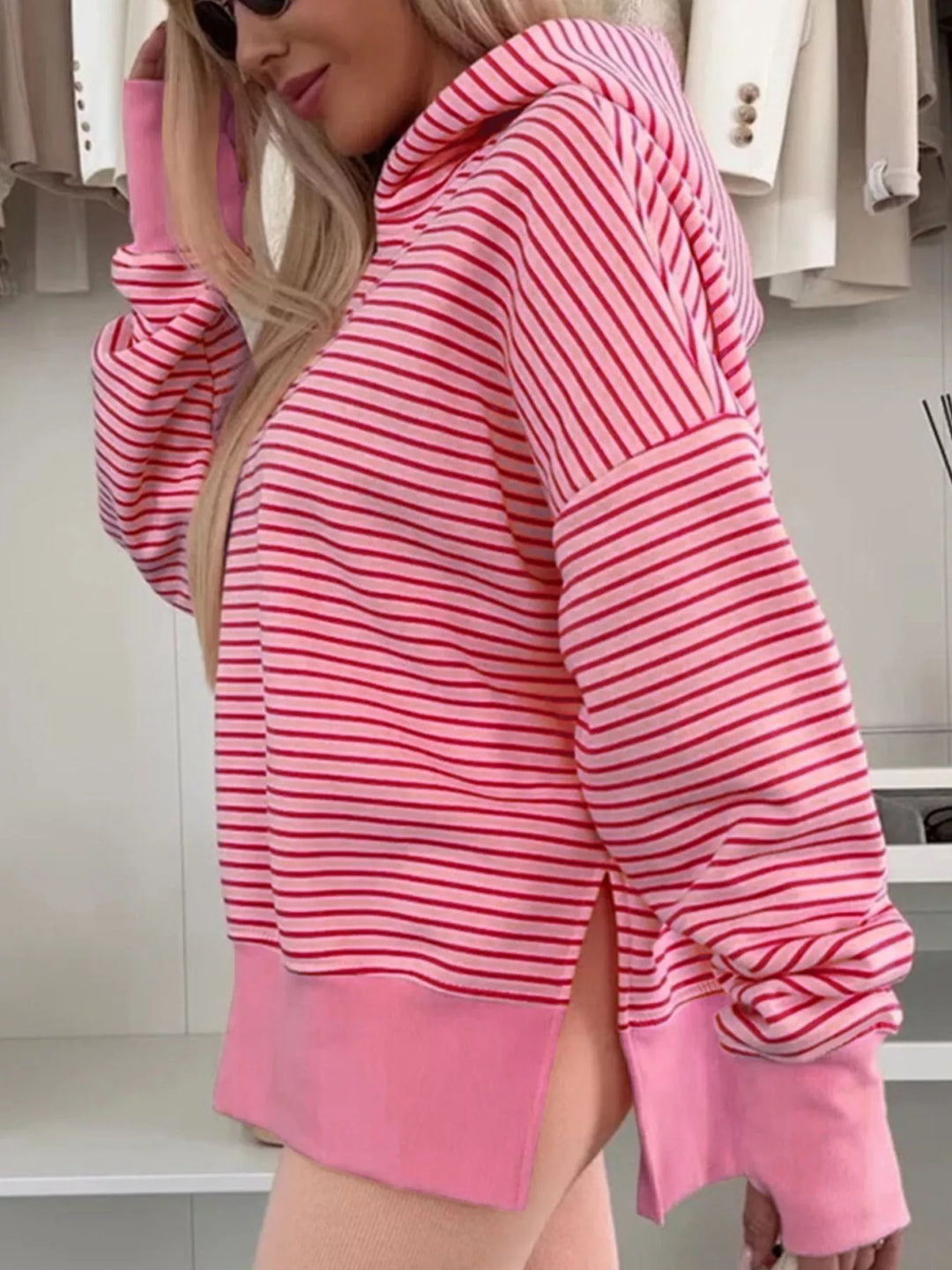 Striped Oversized Hoodie with Kangaroo Pocket | Hoodies Daverri Fashions