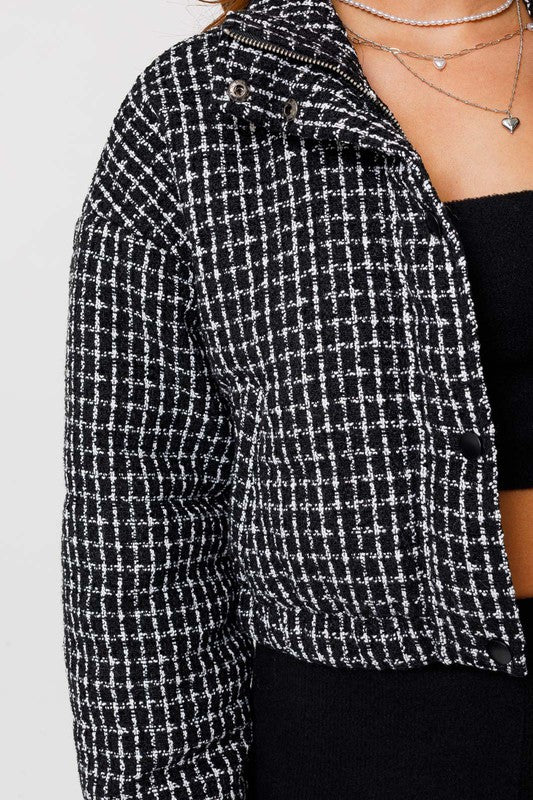 Le Lis Tweed Crop Puffer Jacket Jackets