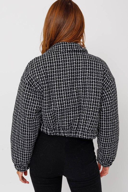 Le Lis Tweed Crop Puffer Jacket Jackets