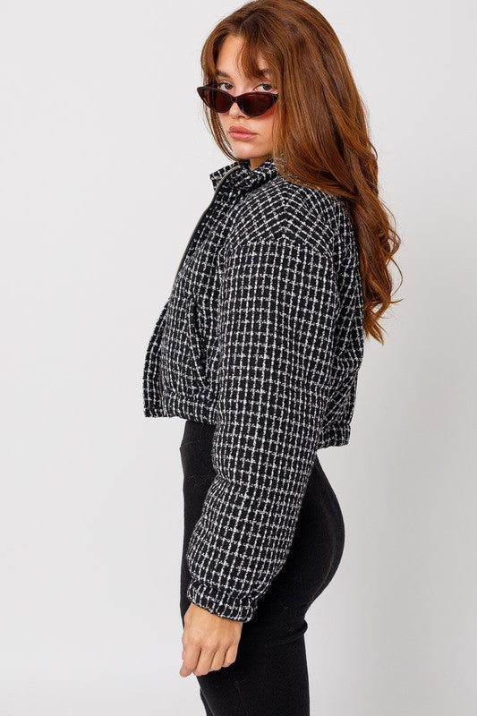 Le Lis Tweed Crop Puffer Jacket Jackets