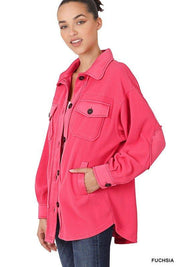 Zenana Oversized Fleece Shacket FUCHSIA M Shackets