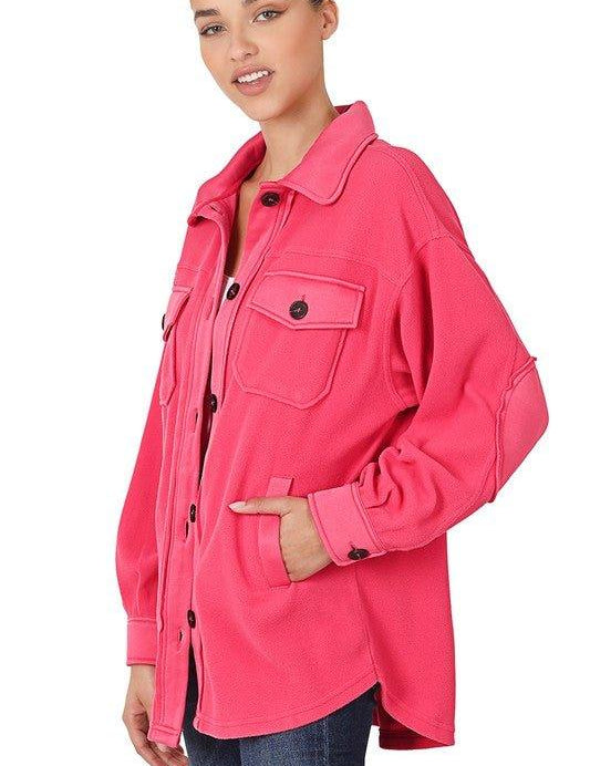 Zenana Oversized Fleece Shacket FUCHSIA M Shackets