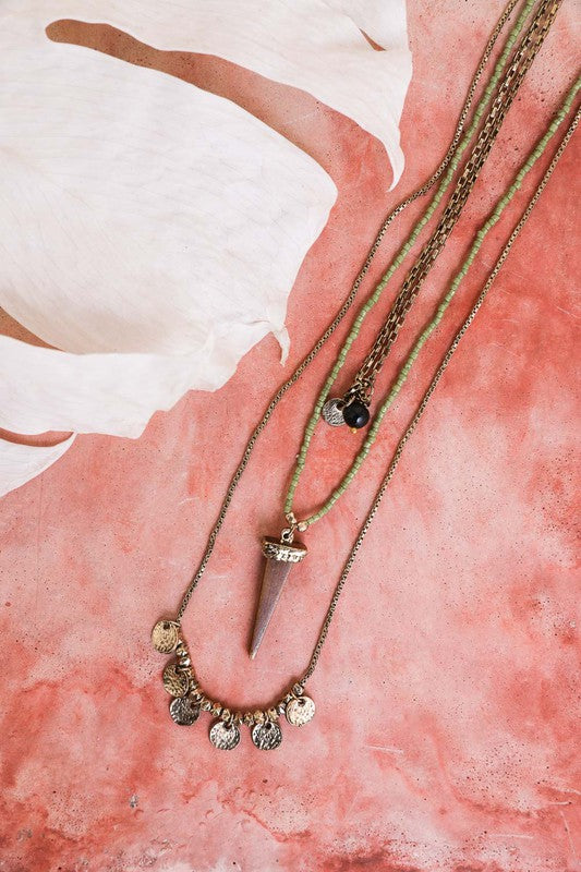 Layered Point Pendant Boho Necklace Antique Gold One Size Necklaces