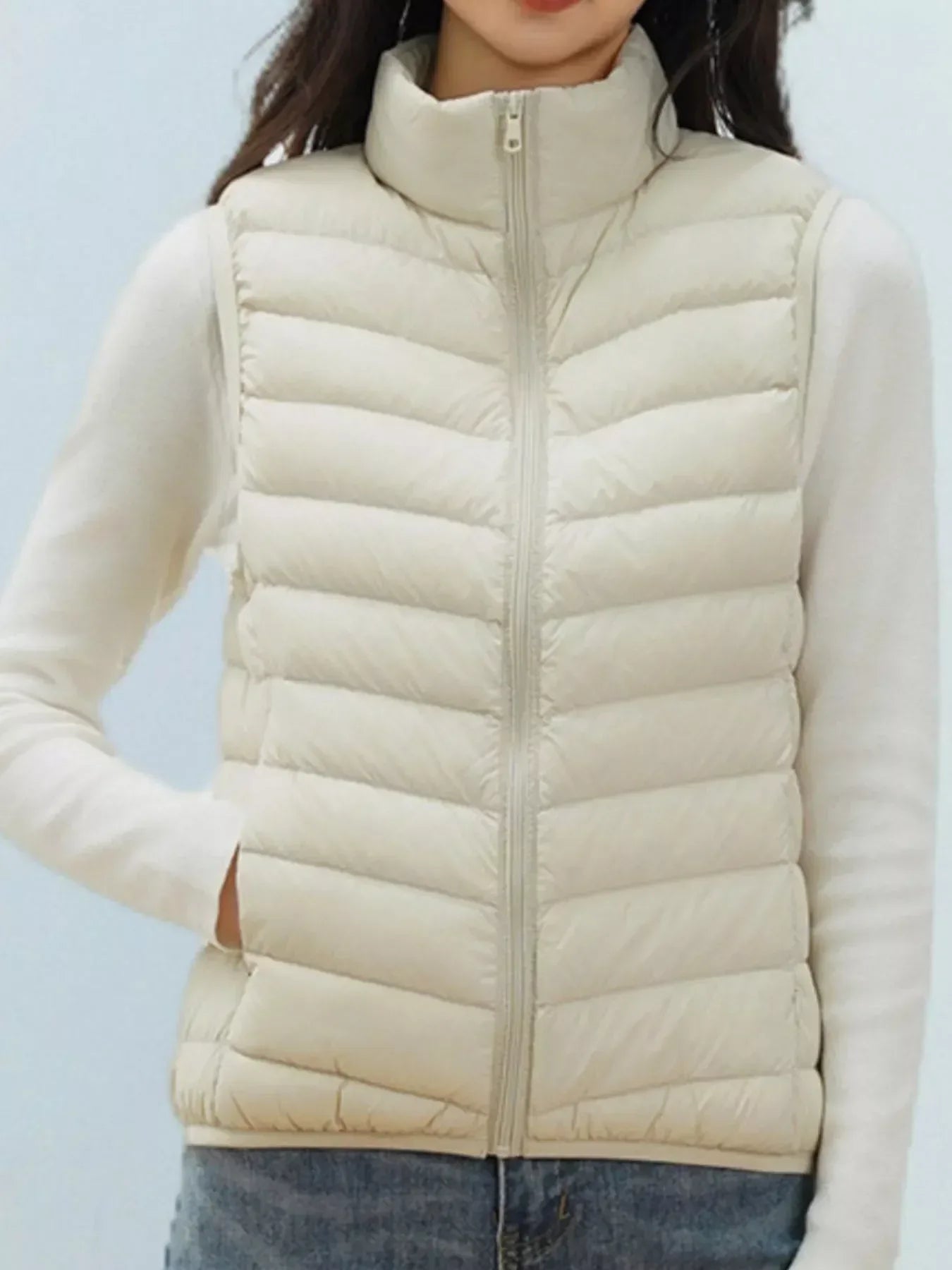 Quilted Zip Up Turtleneck Vest Coat - DAVERRI FASHIONS