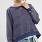 Umgee Mineral Wash French Terry Sweatshirt Navy Sweatshirts