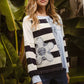BiBi patchwork striped round neck sweatshirt with floral applique