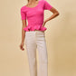 Vibrant pink SO ME ribbed knit short sleeve peplum sweater top