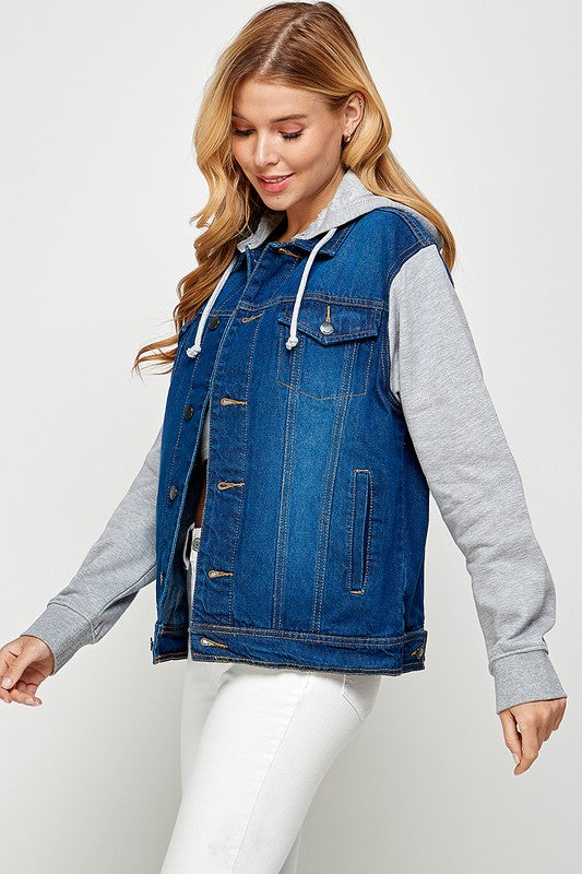 Women's Denim Fleece Hoodie Jacket | Denim Jackets Daverri Fashions