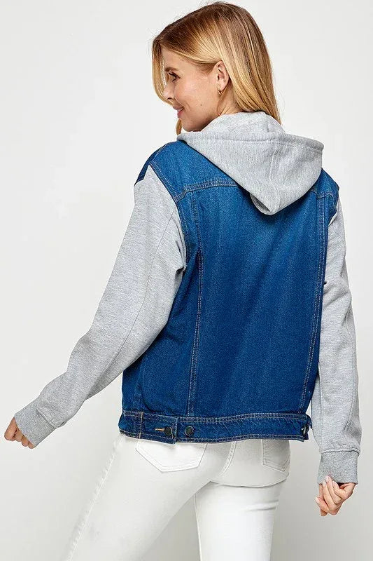 Women's Denim Fleece Hoodie Jacket - DAVERRI FASHIONS