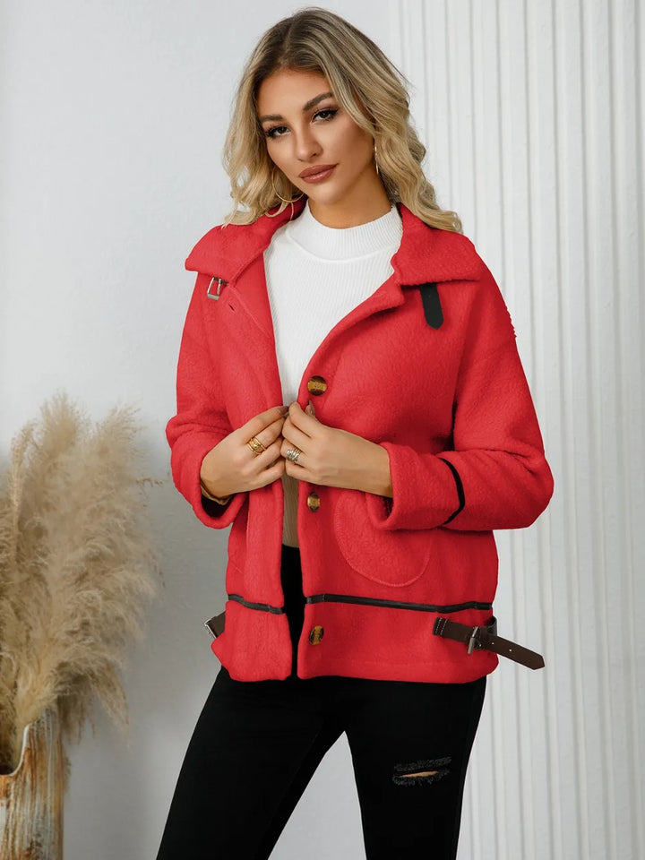 Pocketed Button Down Collared Neck Jacket | Jackets Daverri Fashions
