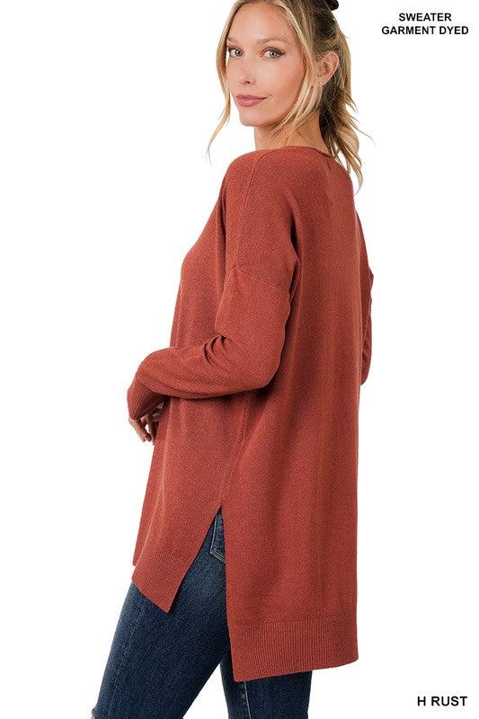 Hi-Low Hem V-Neck Center Seam Sweater Sweaters