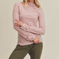 Soft pink ribbed knit Aemi + Co mock neck ruched sleeve top