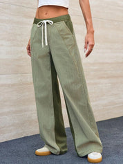 Army Green Striped Wide Leg Jeans | Pants Daverri Fashions