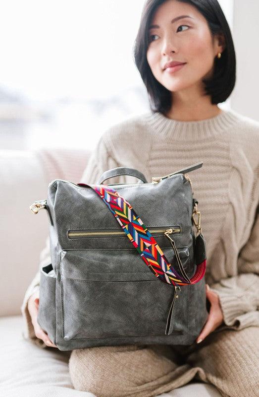 Vegan Leather Convertible Backpack GREY 1 Handbags