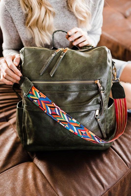 Vegan Leather Convertible Backpack OLIVE 1 Handbags