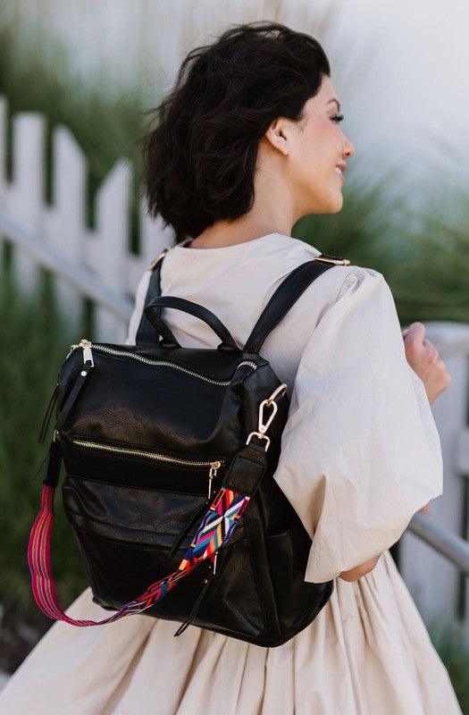 Vegan Leather Convertible Backpack BLACK 1 Handbags
