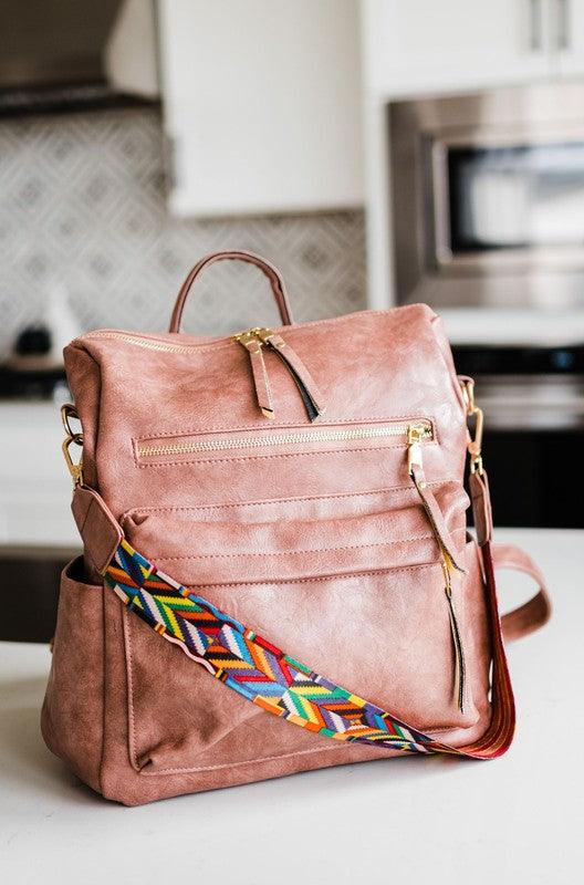 Vegan Leather Convertible Backpack TAFFY PINK 1 Handbags