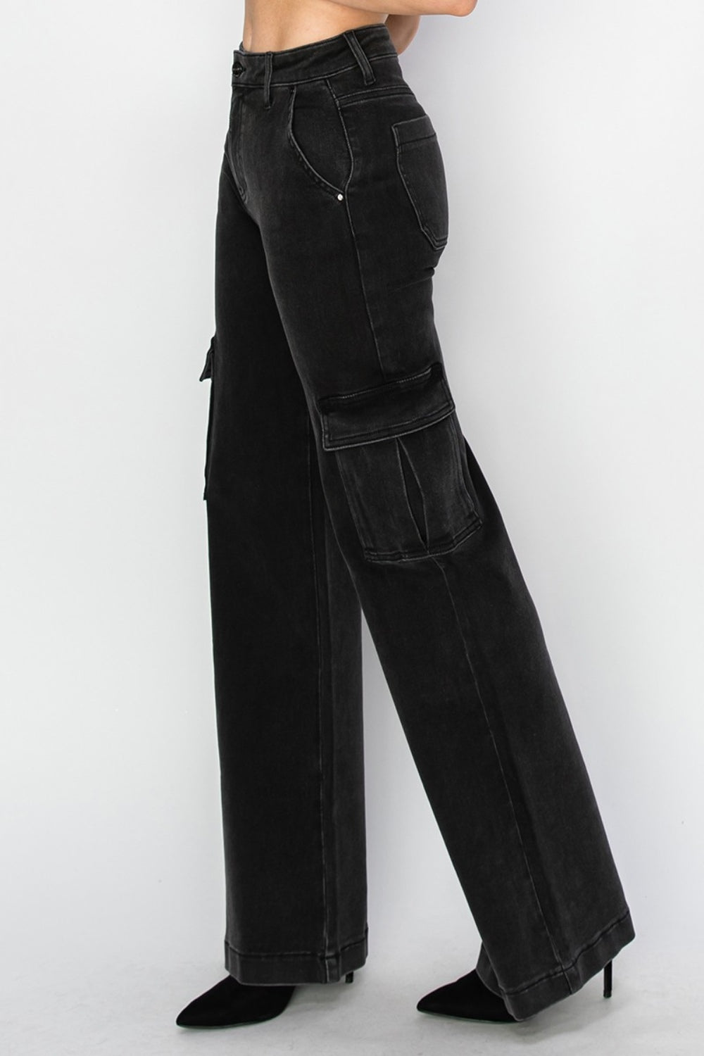 Risen Black High Rise Wide Leg Cargo Jeans Cargo Jeans