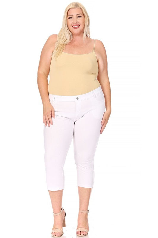 Plus Size Stretchy Pull Up Capri Jeggings White Pants