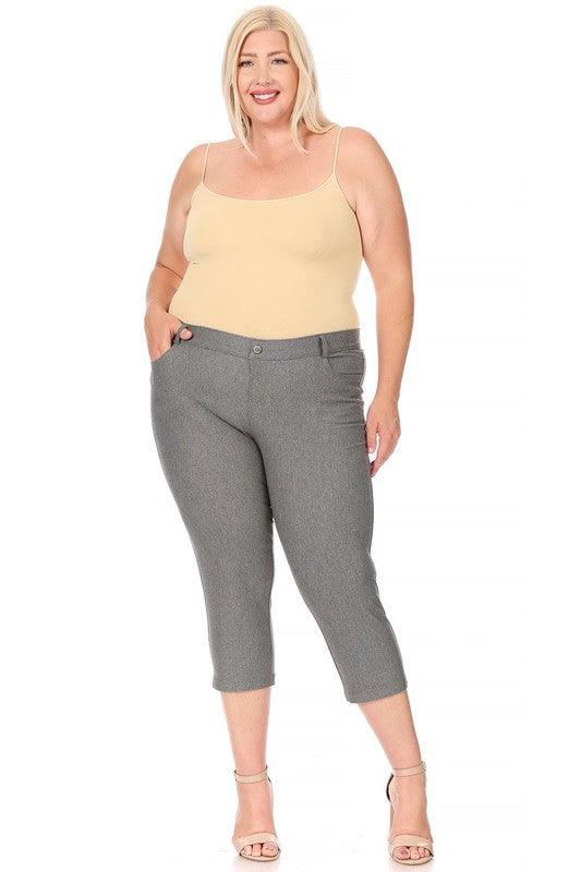 Plus Size Stretchy Pull Up Capri Jeggings Gray Pants