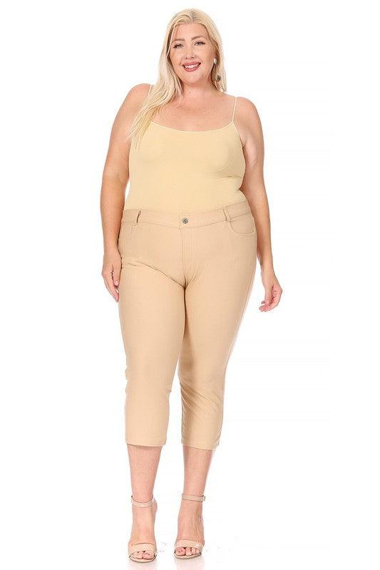 Plus Size Stretchy Pull Up Capri Jeggings Camel Pants