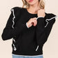 Mittoshop Contrast Trim Ruffled Round Neck Knit Top - DAVERRI FASHIONS