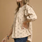 Umgee Bow Print Corduroy Puff Sleeve Blouse with Ruffled