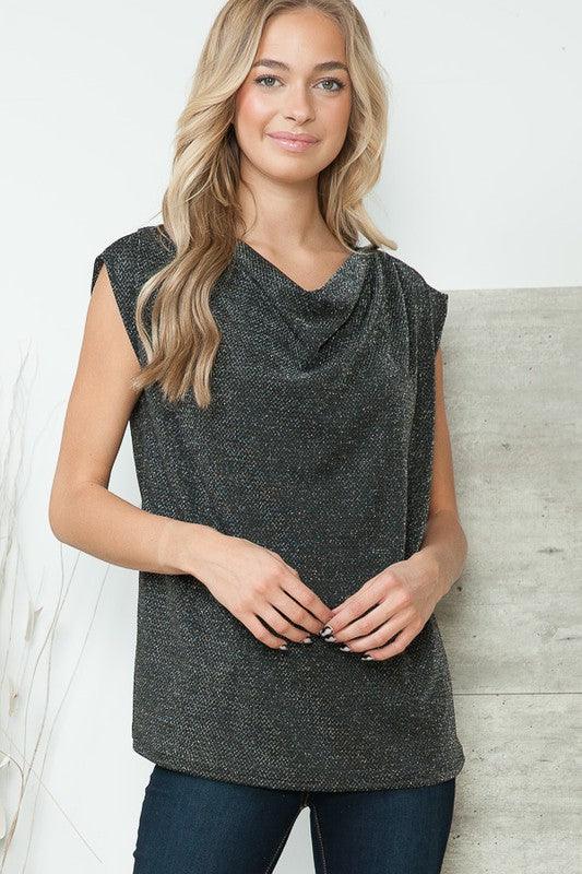 Cowl Neck Lurex Top Silver Lurex Shirts & Tops