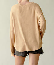 Bamboo Waffle Long Sleeve Oversized Pullover Top Tops