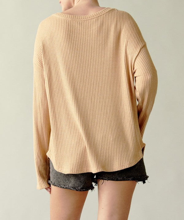 Bamboo Waffle Long Sleeve Oversized Pullover Top Tops