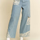 Davi & Dani Lace Applique Wide Leg Jeans - DAVERRI FASHIONS