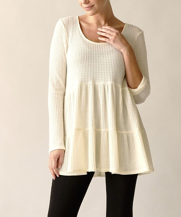 Organic Bamboo Waffle Knit Babydoll Tunic CREAM Tops