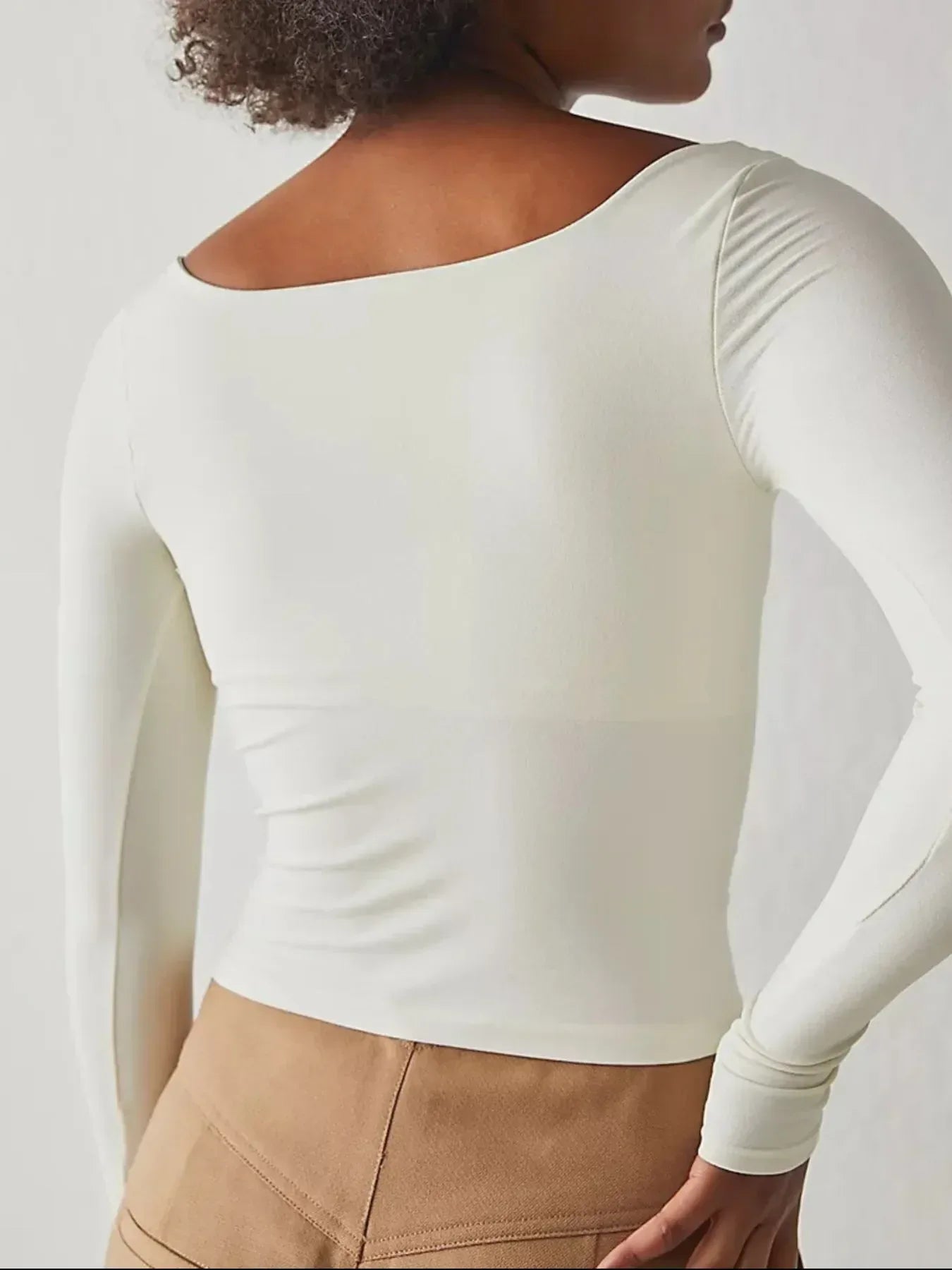 Square Neck Fitted Long Sleeve T-Shirt - DAVERRI FASHIONS