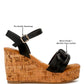 Emelda Cushion Chain Pin Buckle Wedges: black wedge sandal with cork sole