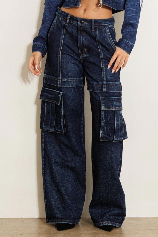 Vibrant MIU Wide Leg Cargo Jeans Jeans